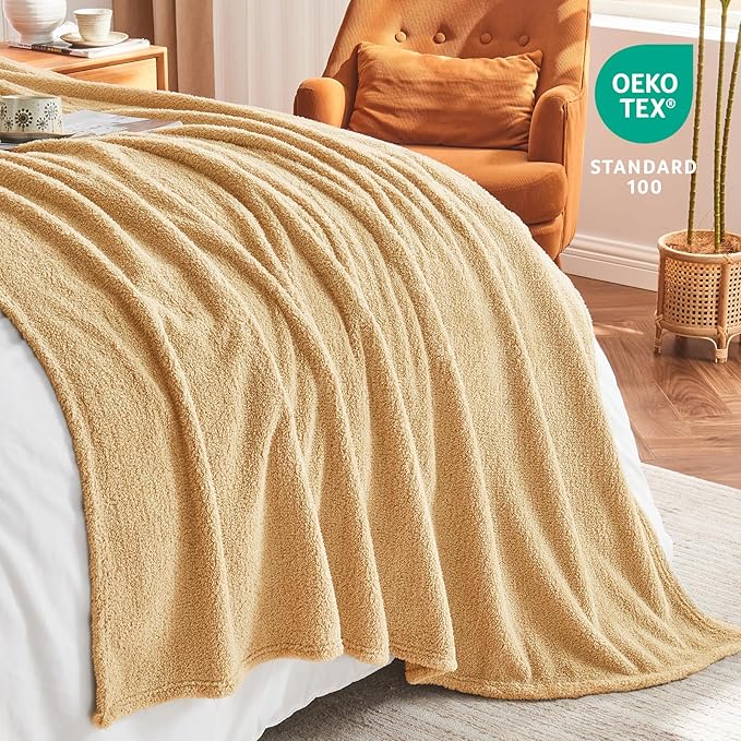 EMME Fluffy Soft Blanket Throw Size - 50"*60" Beige Warm Throw Blankets for Couch, Sofa, Chair, Bed, Camping, Picnic, Travel Lightweight Bed Blanket