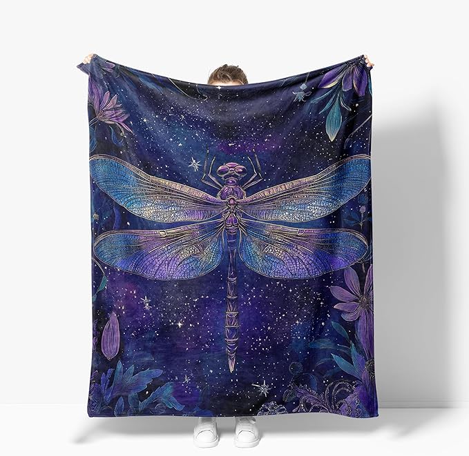 Dragonfly Throw Blanket Soft Warm Cozy Dragonflies Blankets Fuzzy Plush Fleece Dragonfly Blanket Gifts for Couch Bed Sofa Home Decor 40''X50''