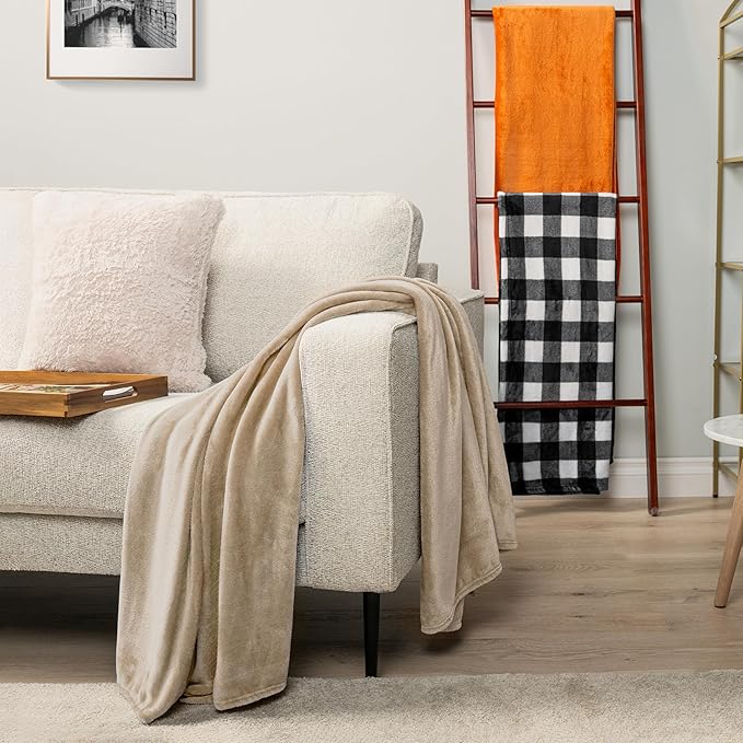 PAVILIA Taupe Fleece Throw Blanket for Couch Twin Size, Light Brown Super Soft Fuzzy Flannel Throw for Sofa, Luxury Plush Microfiber Blanket Twin Bed, Home Decorative Velvet Gift Blanket, 60x80
