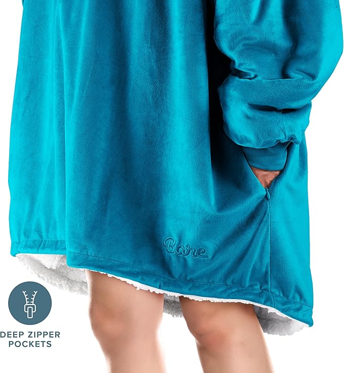 Bare Home Wearable Blanket Hoodie - Soft Plush Sherpa - Warm and Cozy - Oversized Wearable Blanket - Adult & Kid Sizes