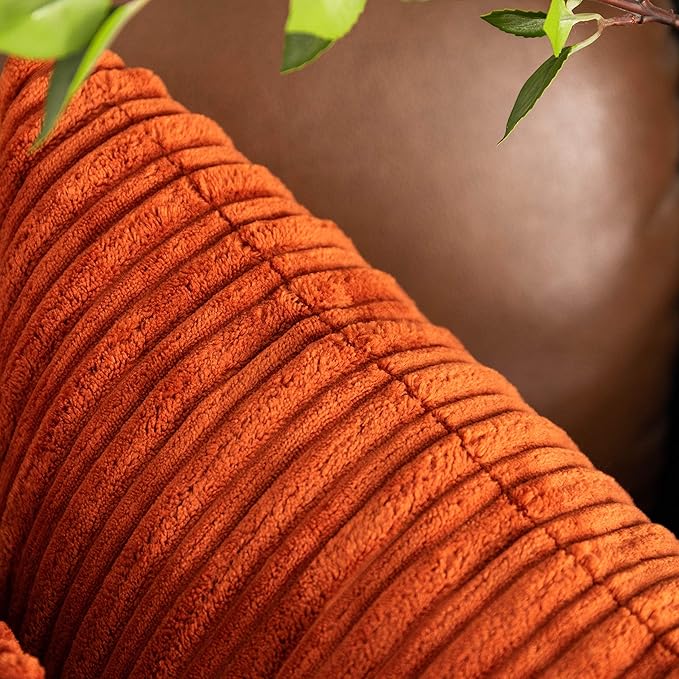 UGASA Fall Striped Velvet Decor Pillow Covers Soft Solid Square Corduroy Cushion Covers Throw Cushion Cases for Couch Sofa Living Room, 20"x20", Pack of 2, Burnt Brick