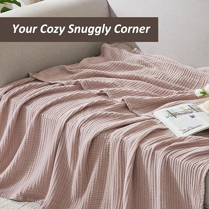 EMME Cotton Muslin Twin XL Blanket Breathable Gauze Soft Lightweight Blankets Adults Gifts for Women (Heather Dusty Pink, 66"x90")
