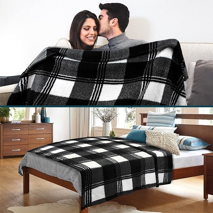 PAVILIA Sherpa Throw Blanket for Couch Sofa, White Black Fluffy Warm Plush Blanket for Twin Bed, Cozy Super Soft Lightweight Throw, Fuzzy Decorative Blanket, All Season Home, 60x80