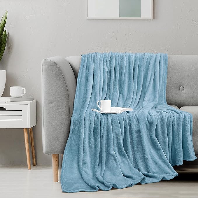 Utopia Bedding Washed Blue Fleece Blanket Queen Size Lightweight Fuzzy Soft Anti-Static Microfiber Bed Blanket (90x90 Inch)