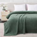 Soft Cozy Fuzzy Fleece Queen Size Blanket, Waffle Bronze Green, 90x90 Inches – Lightweight, Fluffy, and Warm 3D Jacquard All-Season Blanket for Bed, Couch, Sofa, Camping, and Travel