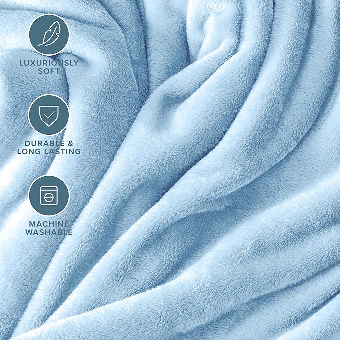 Bare Home Fleece Blanket - King Size - Ultra-Soft Lightweight for Bed, Sofa, and Couch - Luxury Microplush - Cozy Warm Blanket (King, Light Blue)