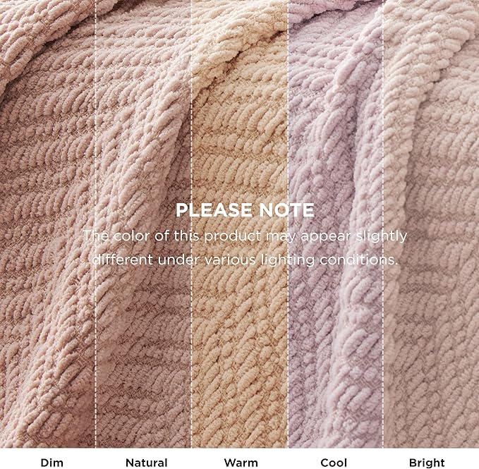 Bedsure Throw Blankets for Couch - Textured Knit Woven Chenille Blanket - Super Soft, Warm Decorative Boho Throw with Tassels for Bed, Sofa and Living Room, Pink, 50x60 Inches