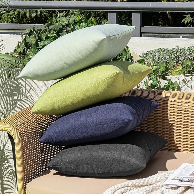 MIULEE Pack of 2 Decorative Outdoor Solid Waterproof Throw Pillow Covers Faux Linen Garden Farmhouse Cushion Cases for Halloween Tent Balcony Couch Sofa 18x18 Inch Black