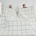 Soft Cozy 120x138 Inches Seamless Oversized King Fleece Blanket, Line Pattern Giant Huge, Extra Large 10'x11.5', California King Blanket for Sofa, Family, Travel, Line Ivory Grey