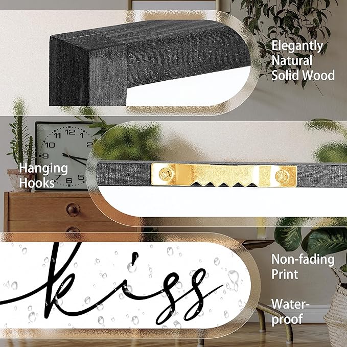 Houmury Set of 3 Framed Wall Art Always Kiss Me Goodnight Farmhouse Sign Bedroom Wall Decor for Master Bedroom Decor Wood Signs (Black, 16"x24")