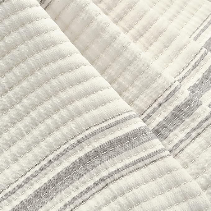 Lush Decor Farmhouse Stripe Kantha Pick Stich Yarn Dyed Cotton Woven Throw Reversible Ticking Pinstripe Design Blanket, 50" x 60", Gray