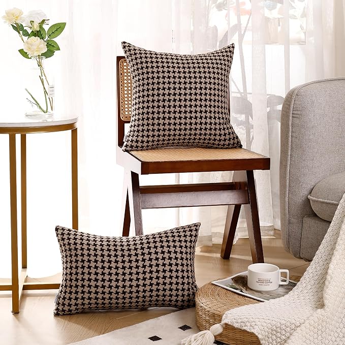 The Perfect Combination of AMAROTI Coffee Color and Gray, Exquisite Windmill Texture Pattern, 12X20 inch Farmhouse Living Room Sofa More Upscale Enjoy Jacquard Craft and Velvet Texture Fabric