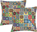 Mexican Talavera Tile Throw Pillow Covers 18x18 Set of 2, Colorful Boho Floral Pillowcases, Soft Square Cushion Covers for Couch Sofa Living Room Bedroom Farmhouse, Spring Easter Mexican Home Decor