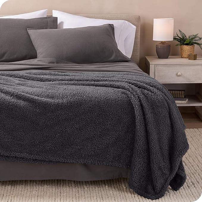 Bare Home Faux Shearling Blanket - Blanket for Bed, Sofa, Couch, Camping, Travel, and Gifts - Warm & Lightweight Throw - Fluffy & Soft (Twin/Twin XL, Solid Forged Iron Grey)