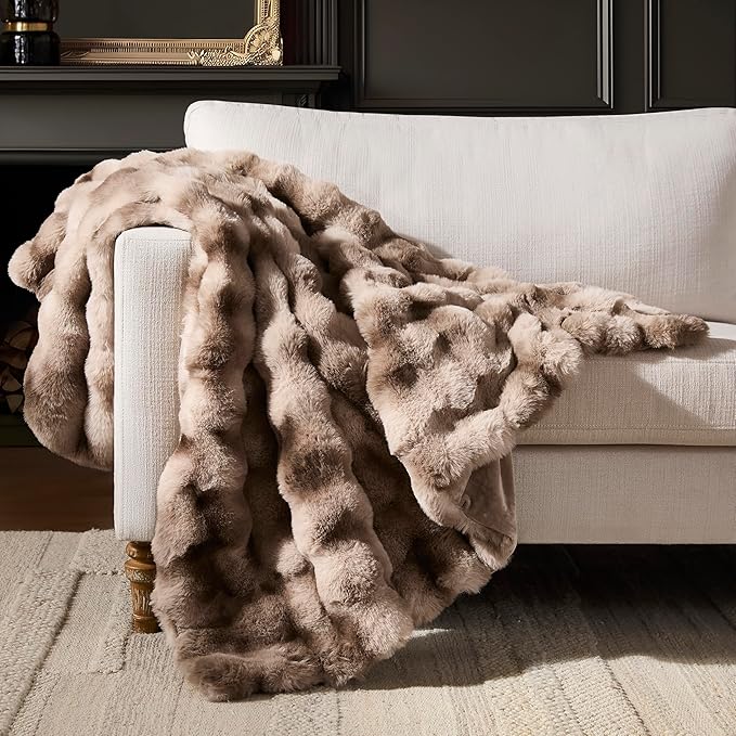 WDCOZY Luxury Bubble Throw Blanket, Faux Rabbit Fur Mink Plush Throw for Couch, Sofa and Bed, Soft Fluffy Fuzzy Furry Cozy Blanket, Thick and Warm for Women, 50x60 inches, Tie-Dye Grey, 950 GSM