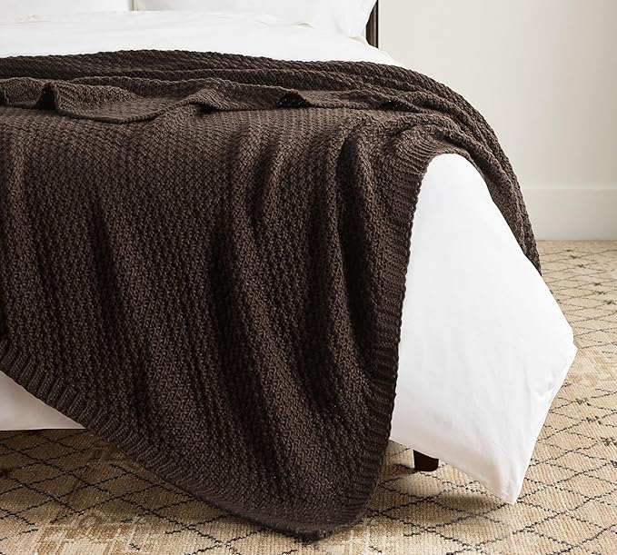 WDCOZY Chunky Cable Knit Throw Blanket Super Soft Warm Knitted Throw Blanket for Couch, Sofa, Chair, Bed Lightweight Breathable Cozy Comfortable Home Decorative Brown Chocolate Coffee 60x80 Inches