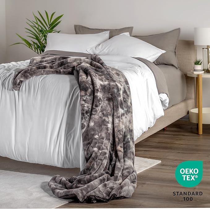 Bare Home Faux Fur Blanket - Ultra-Soft Luxurious - Cozy Warm Blanket for Couch, Sofa, Chair, Bed - Fuzzy Fluffy Super Soft - Decorative Bed Blanket, 60x47 inches (Throw, Grey Tie Dye)