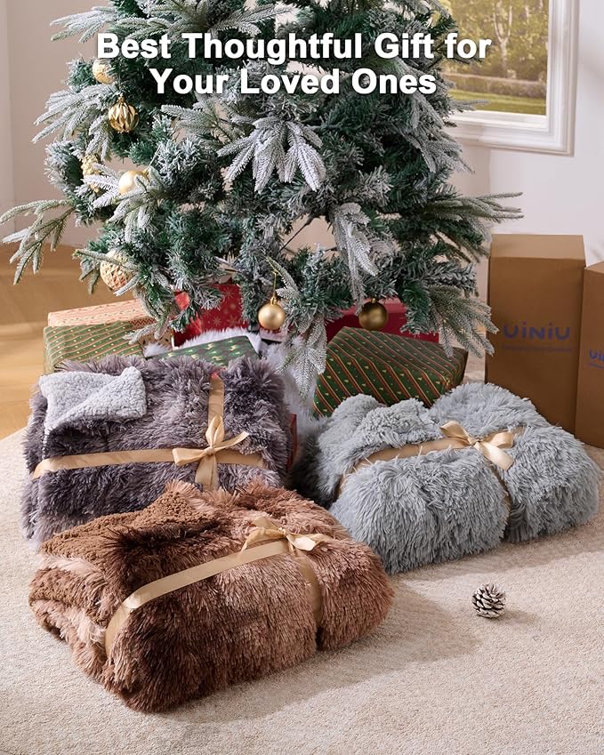 Super Soft Fluffy Faux Fur Sherpa Fleece Blankets Queen Size for Bed, Bedroom Decor Winter Big Blankets Thick Warm, Fuzzy Plush Heavy Bedding Cozy Gifts for Women Men Mom Dad, 90" x 90"