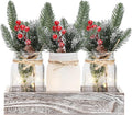 Winter Mason Jar Centerpiece for Table with LED Lights & Artificial Plants, Set of 3 Farmhouse Decorative Mason Jars for Christmas Home Decor, Winter Kitchen Dining Table Centerpiece