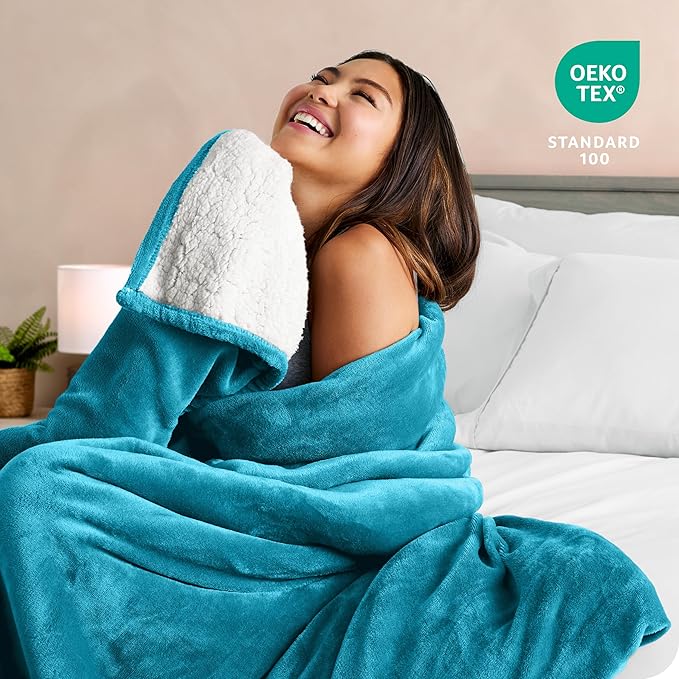 Bare Home Sherpa Fleece Blanket - Full/Queen Size - Blanket for Bed, Sofa, and Couch - Warm & Lightweight - Fluffy & Soft - Reversible (Full/Queen, Caribbean Sea)