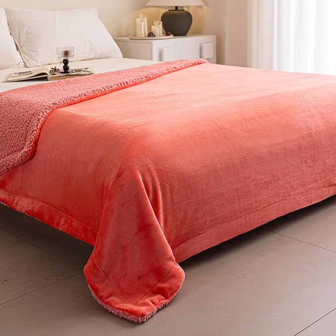 K.Garden Sherpa Throw Blanket for Couch Sofa, Super Soft Cozy Fuzzy Plush Blankets Fleece Thick Warm Blanket for Winter Reversible Thick Warm Blanket for Bed, Sofa, Rose Pink Solid 50 * 60inch
