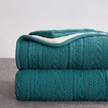 Longhui bedding Lake Blue Acrylic Cable Knit Sherpa Throw Blanket - Thick, Soft, Big, Cozy Lake Blue Knitted Fleece Blankets for Couch, Sofa, Bed - 50 x 63 Inches