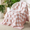 Bedsure GentleSoft Pink Checkered Throw Blanket for Couch - Soft Cozy Fluffy Blanket, Lightweight Warm Knit All Season Plaid Blankets for Bed Sofa, Birthday, for Women, 50x60 Inches
