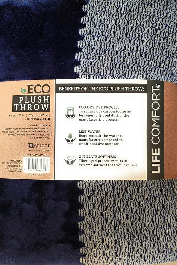 Life Comfort ECO Plush Throw 60 x 70 Inches,Blue