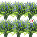 Ouddy Decor 24 Bundles Artificial Flowers for Outdoors, Fake Lavender Flowers Monkey Grass Faux Plastic Plants Shrubs UV Resistant for Porch Garden Window Box Office Home Decorations, Purple