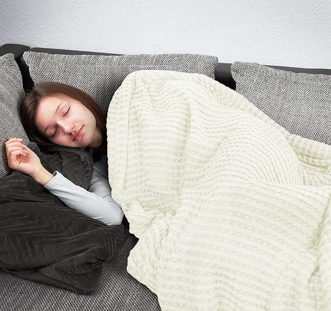 Utopia Bedding Ivory 100% Cotton Waffle Blanket 300 GSM [Twin - 90x66 Inch] Soft Lightweight Breathable Bed Blanket for All Season