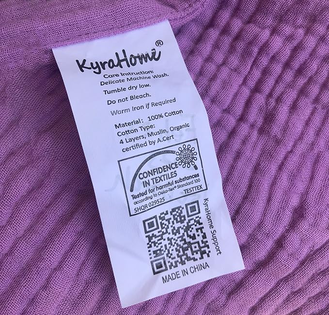 KyraHome 100% Organic Cotton 50"x60" Muslin Throw Blankets for Adults, Kids, Picnic, Travel, Plant Dyed, Lightweight Gauze Soft Cotton Throw Blankets for Couch, All Season, Purple/Lavender