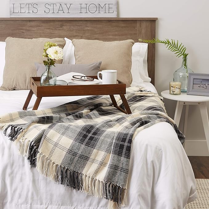 DII Farmhouse Woven Throw, 50x60 with 3" Fringe, Black, 1 Piece