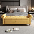 Aoowow Rolled Arm Storage Benches for Bedroom End of Bed Ottoman Bench 63" Long Bench with Storage and Seating for Living Room,Entryway,Window,Button Tufted with Solid Wood Legs (Linen Yellow)