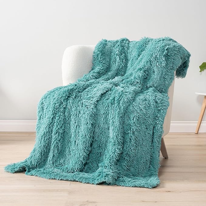 Pavilia Teal Green Fluffy Throw Blanket for Couch, Twin Bed - Fuzzy, Furry Plush Warm Blanket - Super Soft Thick Faux Fur Sherpa - 60x80