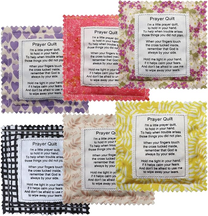 Mini Prayer Quilt with Cross Inside Vintage Pocket Scripture Prayer Quilt Squares Sympathy Christian Gifts for Women Pastor Appreciation Father's Day Graduates Gifts (6 Packs)