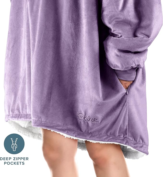 Bare Home Wearable Blanket Hoodie - Soft Plush Sherpa - Warm and Cozy - Oversized Wearable Blanket - Adult & Kid Sizes