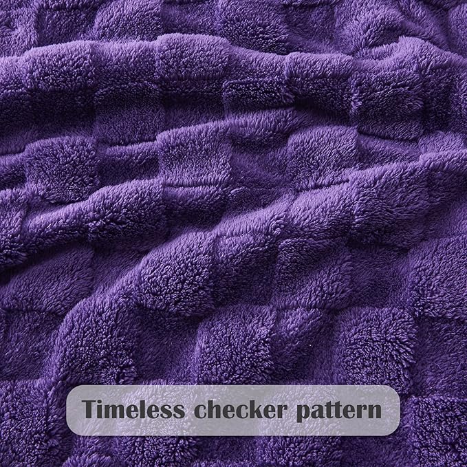 NEWCOSPLAY Super Soft King Blanket Purple Premium Silky Flannel Fleece 3D Checkered Lightweight Bed Blanket All Season Use (Purple Checkered, King(90"x110"))