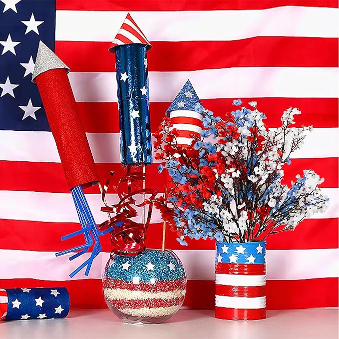 Mandy's Red White Blue Artificial Baby’s Breath Flowers 6 Bundles Silk Gypsophila, 18.5 Inch European Style Modern Home Decor Centerpiece, Neutral Wedding Flower Arrangements