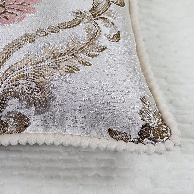 SZHELEJIAM Embroidered Pillow Covers 18x18 Inch Set of 2, Jacquard Retro Cushion Covers in Beige White for Living Room, Sofa Bedroom
