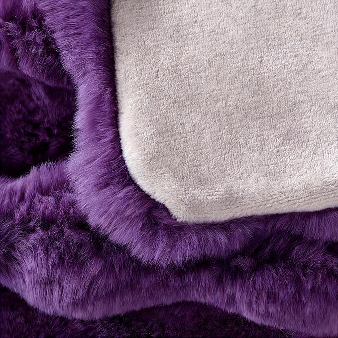 Fluffy Furry Purple Faux Fur Throw Blanket for Couch Bed 50x60 Fuzzy Bubble Soft Blanket for Adults Gift Home Living Room Decorative Decor 860 GSM