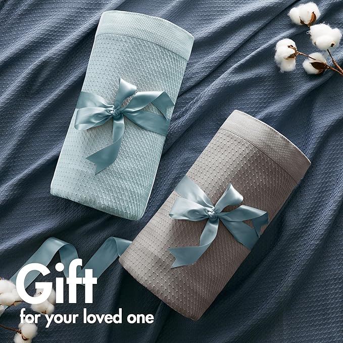 Madison Park 100% Egyptian Cotton Lightweight Summer Blanket, Breathable Waffle Knit Design, Soft Cozy All-Season Throw for Bed, Couch or Sofa, Light Blue King Size (108"x90")