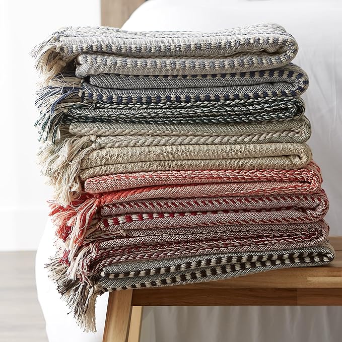 DII Braided Striped Decorative Throw Blanket, 50x60, Vintage Linen