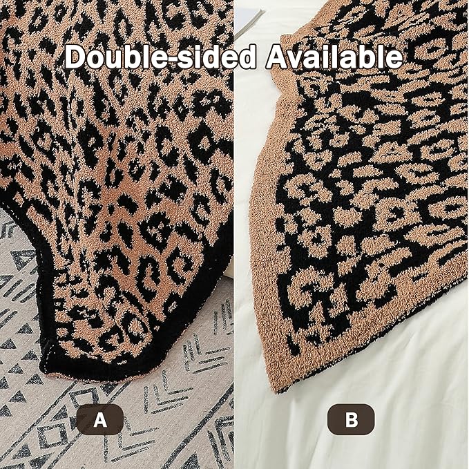 bearberry Fuzzy Leopard Knitted Throw Blanket Soft Cozy Warm Microfiber Blanket for Couch Sofa Bed Travel (Leopard, 51"x70")