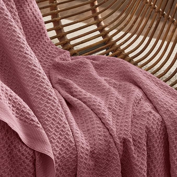 Bedsure Gentlesoft 100% Cotton Blanket Twin XL Size for College Dorm - Breathable and Soft for Spring Summer, Waffle Weave Twin Blanket for Bed, Dorm Room Essentials, Dusty Rose, 66x90 inches