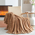 3D Bubble Plush Blanket Textured Fleece Throw Soft Warm Cozy Blanket Couch Bed Twin Brown 60x80 Inches