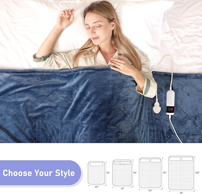 Heated Blanket Electric Queen Size, Soft Sherpa Flannel Heating Blanket Throw with Overheating Protection, 8 Hours Auto Off 10 Fast Heating Levels, Heat Blanket for Home & Office Machine Washable