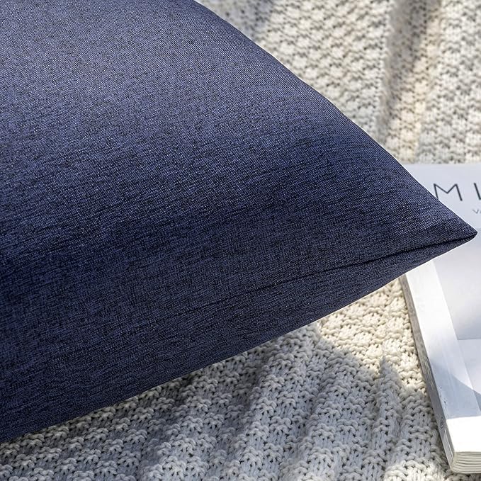 MIULEE Pack of 2 Decorative Outdoor Solid Waterproof Throw Pillow Covers Faux Linen Garden Farmhouse Cushion Cases for Summer Patio Tent Balcony Couch Sofa 18x18 Inch Navy
