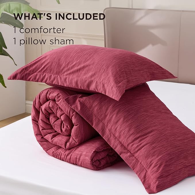 Bedsure Twin/Twin XL Comforter Set - Dark Red Soft Bedding for All Seasons, Cationic Dyed Bed Set, 2 Pieces, 1 Twin Size Comforter (68"x88") and 1 Pillow Sham (20"x26"+2")