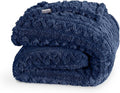 Bare Home Faux Shearling Blanket - Throw Size - Blanket for Bed, Sofa, Couch, Camping, Travel, and Gifts - Warm & Lightweight - Fluffy & Soft (Throw, Cable Dark Blue)