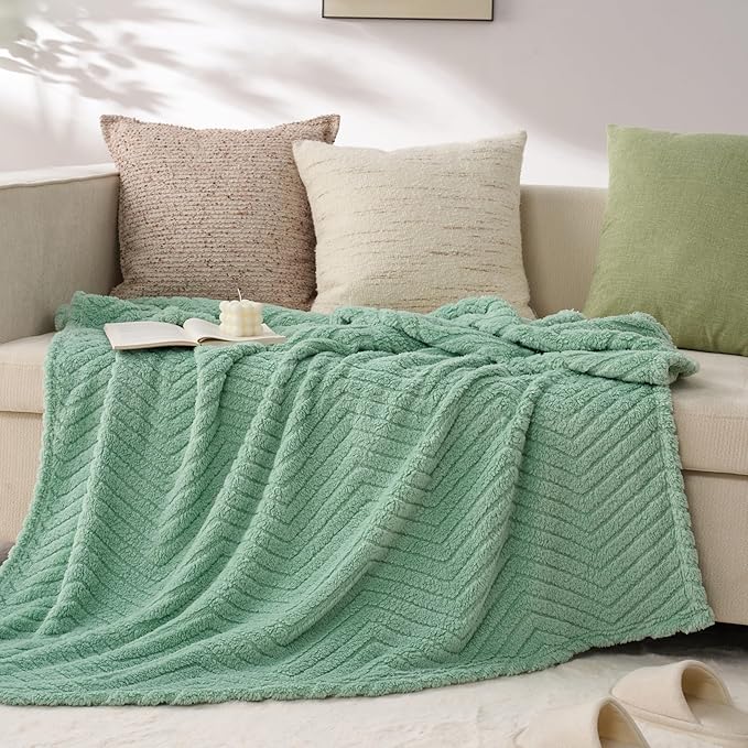 Joiedomi Queen Size Blanket for Bed, Soft & Warm Sage Green Fleece Blankets Gifts for Women Mom, Cozy Cute Soft Throw 90x90 Inches